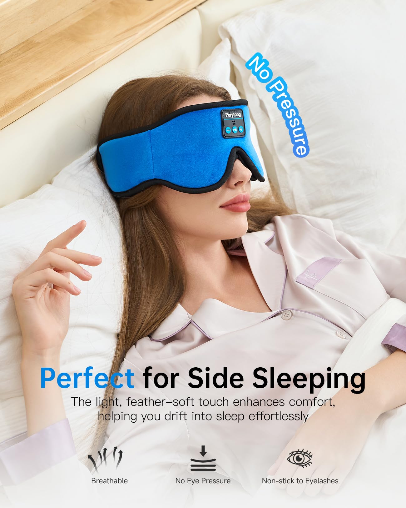 Sleep Mask with Bluetooth 5.4 Headphones, Wireless Music Sleep Eye Mask for Side Sleepers, 3D Contoured Comfort & Built-in HD Stereo Earphones, Noise Canceling & Blackout for Travel (Bright Blue)