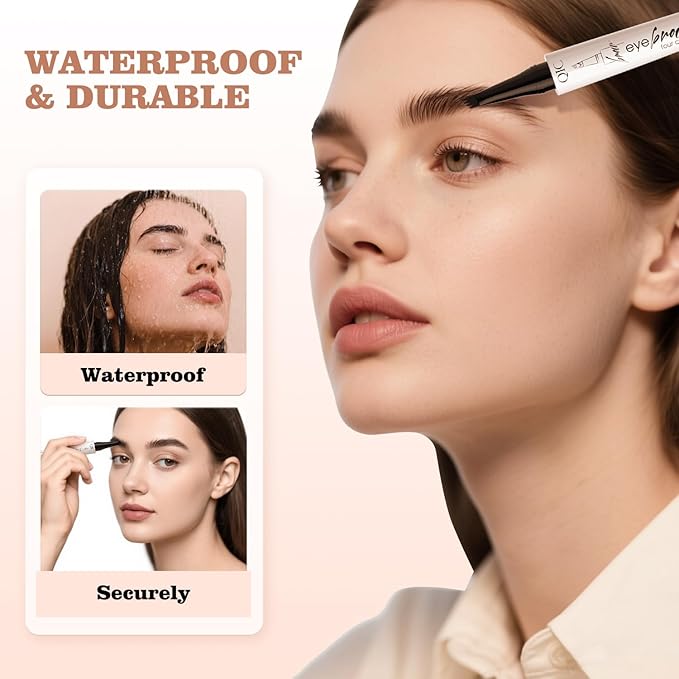 QIC Eyebrow Pen, Blendable Waterproof Microblading Brow Pencil for Women, Long Lasting Natural Hair-Like Brow Pen (Dark Brown)