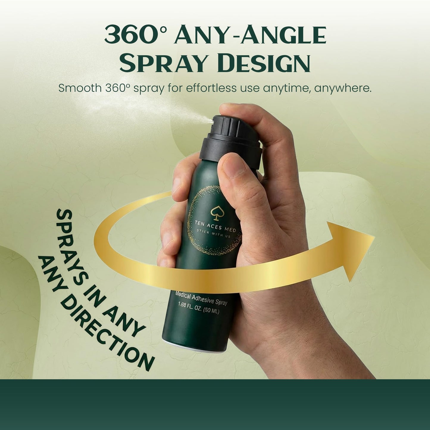 Ten Aces Medical Adhesive Spray | 50 mL (1.7 oz) | Medical-Grade Silicone Adhesive for Ostomy, Catheters, Bandages & Prosthetics with 360° Spray Nozzle | Liquid-Resistant, Secure Hold