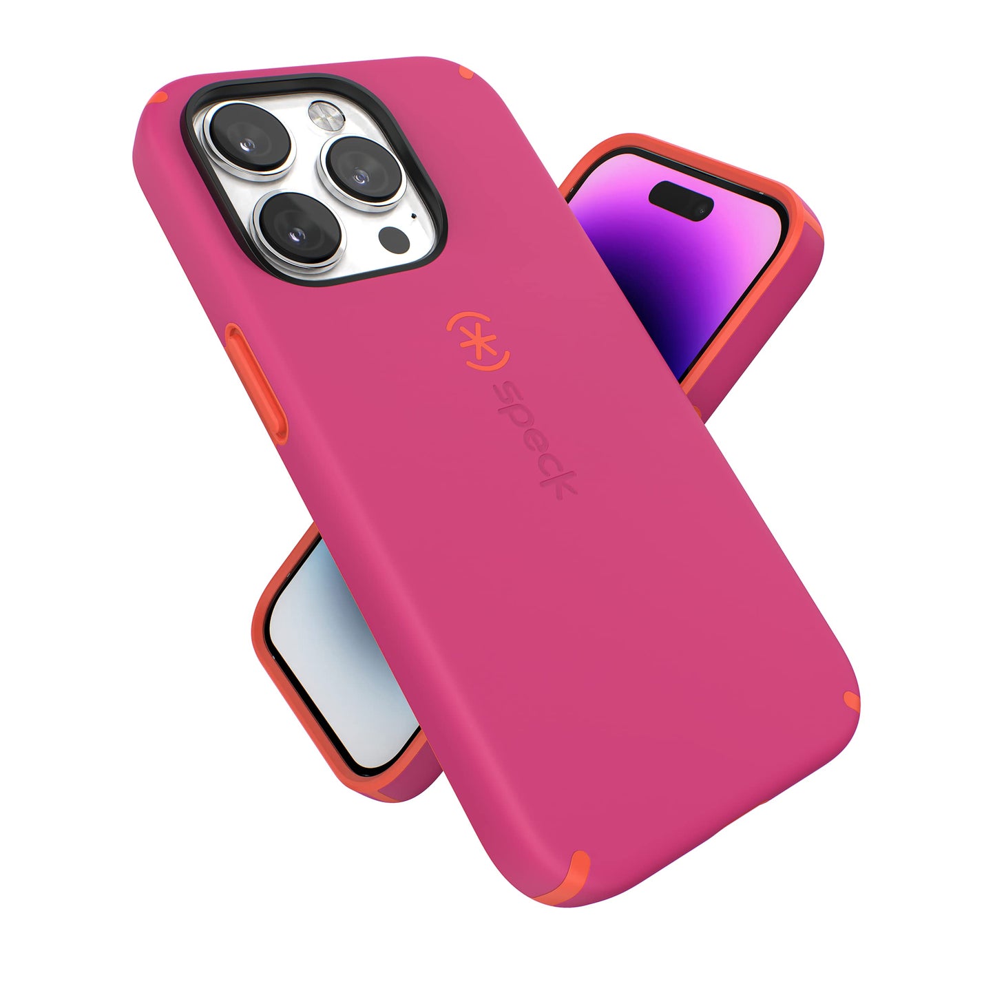 Speck Iphone 14 Pro Case - Slim 6.1 With Drop Protection, Scratch Resistant, Soft Touch, Digital Pink/Energy Red