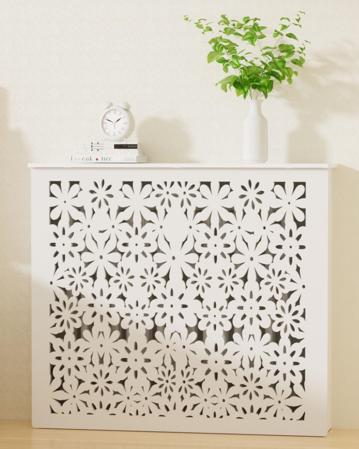 Radiator Covers White Heating Cabinet Shelf, Thickened Frame Radiator Cover For Home, Elegant Radiator Cover Horizontal Slat Radiator Shelve Ffor Household Living Room Bedroom(27.6"Lx7.9"Wx27.6"H)