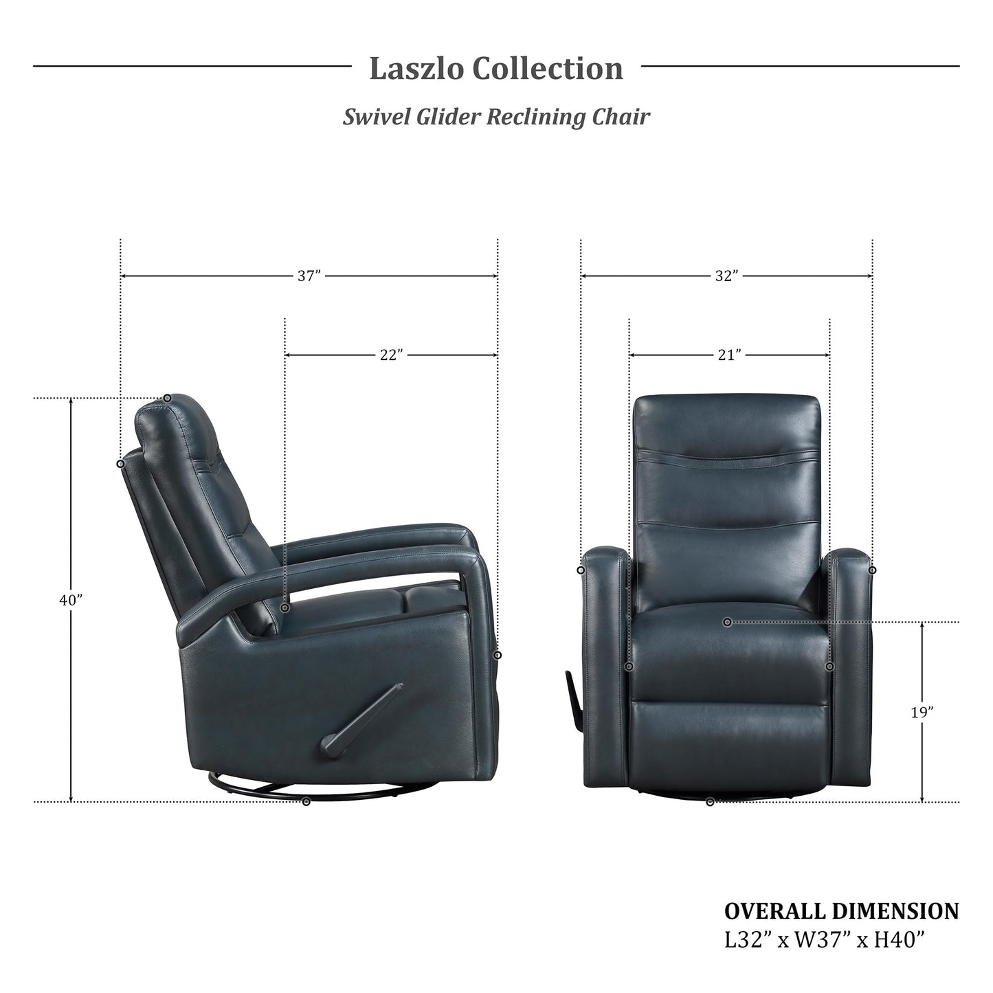 Lexicon Swivel Glider Recliner Chair Living Room Reclining Sofa Chair, Home Theater Seating, Manual Recliner Sofa Chair with Lever for Living Room/Office/Apartment, Navy Blue