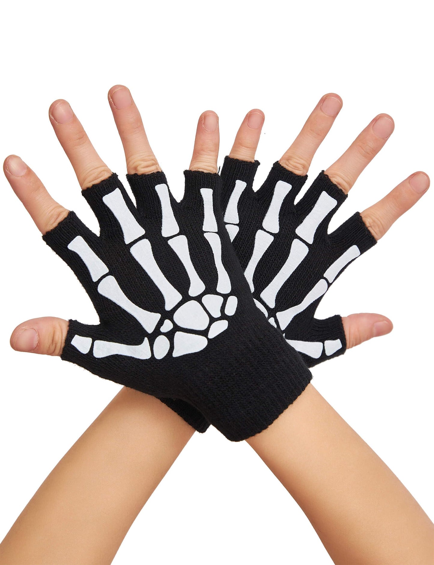 OTPEH Women 2 Pairs Skeleton Gloves Fingerless Touch Screen Winter Warm Hand Skull Gloves For Adult Glow In The Night