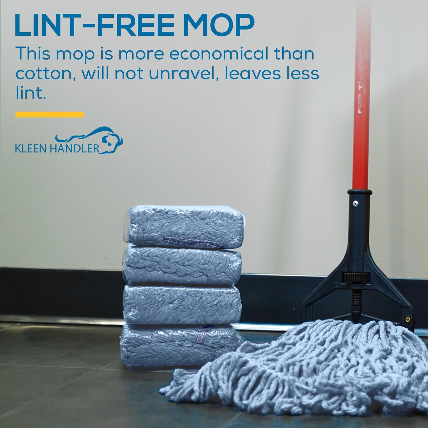 KLEEN HANDLER General Cleaning Mop Heavy Duty Commercial Replacement, Wet Industrial Blue Cotton Looped End String Head Refill (Pack of 3)