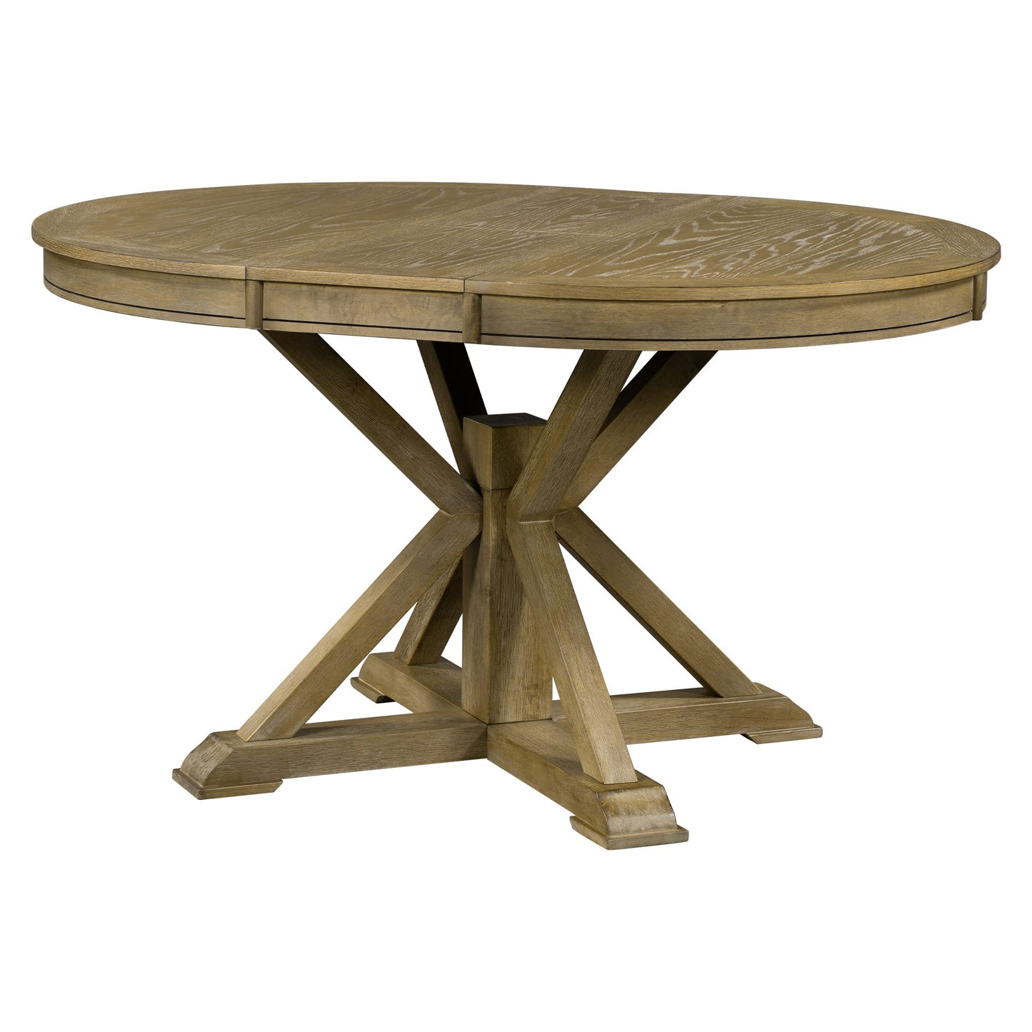 GDFStudio 42"-54" Farmhouse Extendable Dining Table for 4-6 with 12" Butterfly Leaf Round-to-Oval Top Cross-Base Legs, Kitchen & Dining Room Table, 300 lb Capacity, Space-Saving, Natural Wood Wash