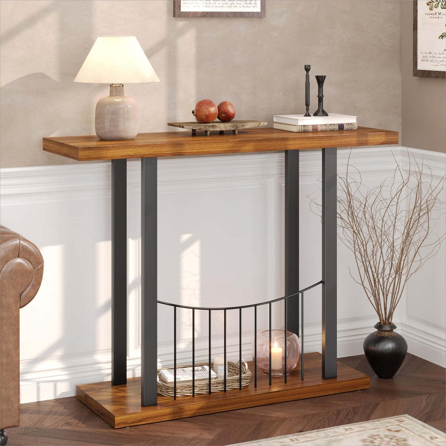 UNIQUITE 39.4 Inch Console Table, Industrial Entryway Table Sofa Tables Behind The Couch for Entrance Hallway Living Room, Rustic Brown