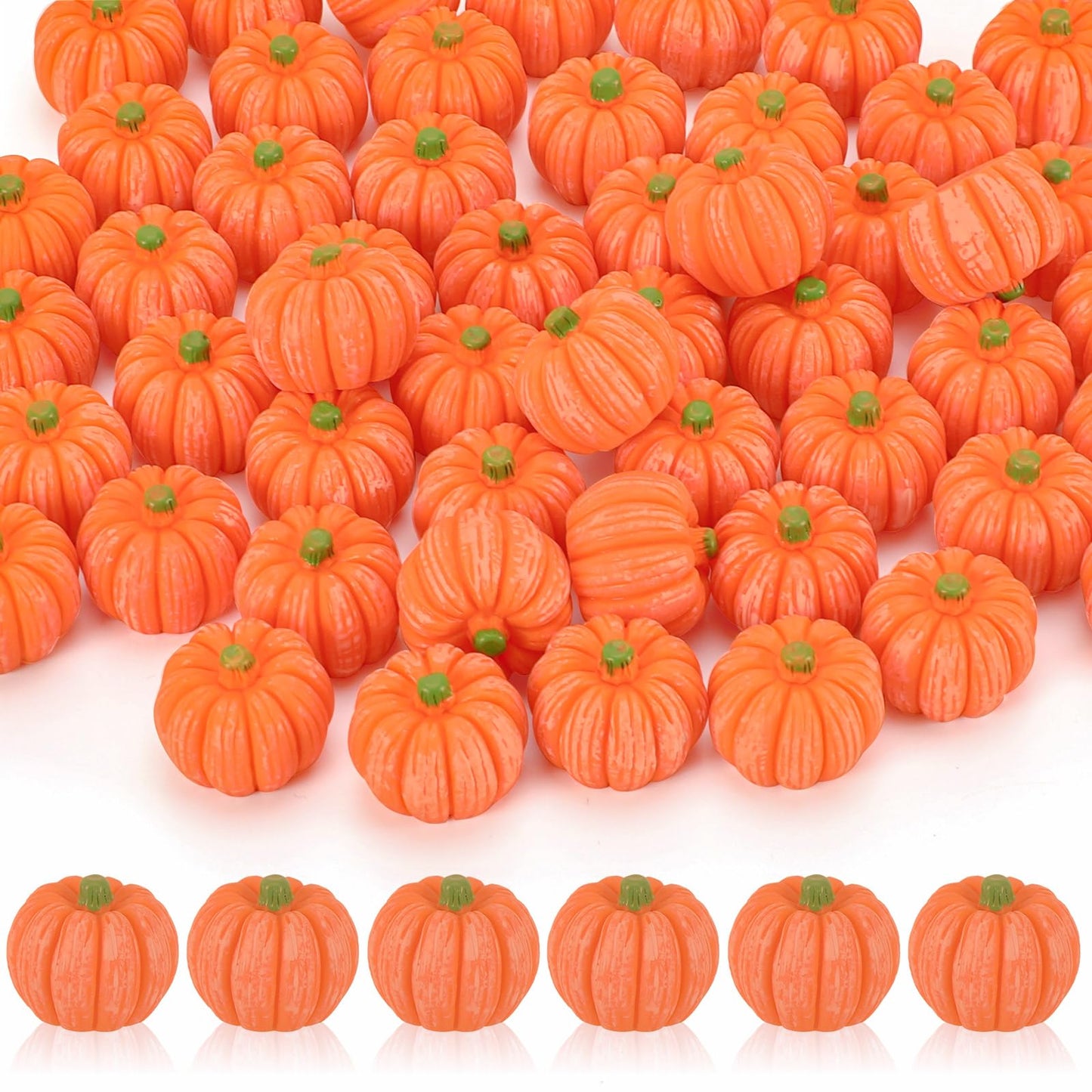 JUNEBRUSHS 50 Pcs Mini Pumpkins Fake Pumpkins Artificial Pumpkins Thanksgiving Ornaments for Vase Filler DIY Crafts Fall Halloween Party Supplies Home Table Decorations