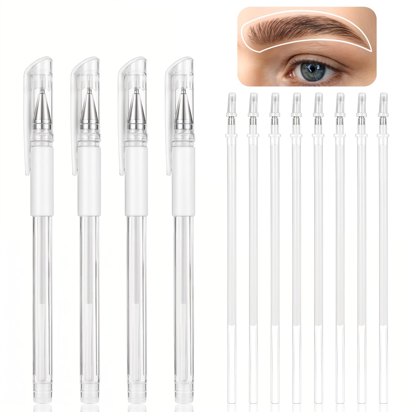 Eyebrow Microblading Marker Pen, 4 Pcs Brow Mapping Pens with with 8 Replacement Refills, Makeup Tattoo Skin Marker Pen, Brow La
