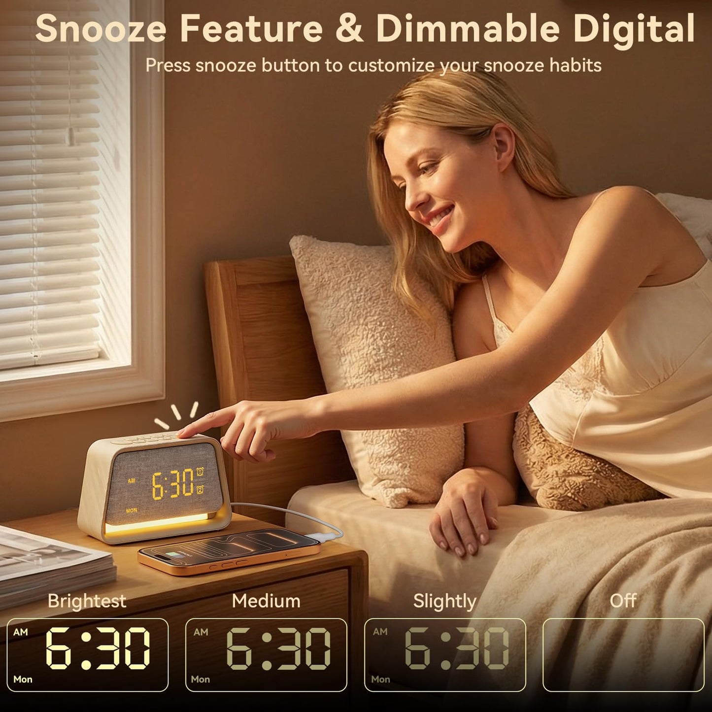 Vivilumens Wooden Alarm Clock White Noise Sound Machine for Sleep 10 Soothing Sounds 10 Natural Sounds for Adults Sleeping Digital Dimmable Night Light Gentle Clock for Bedroom Dual Alarm Ideal Gift