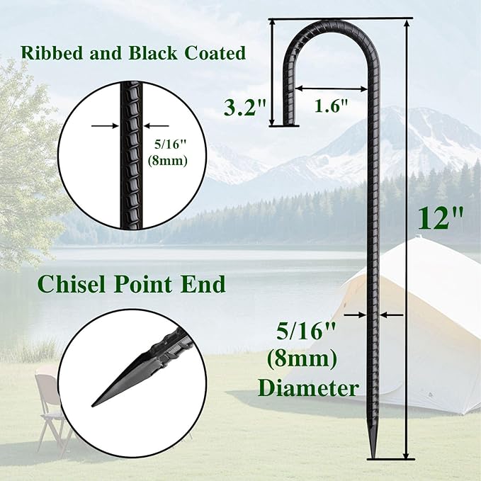 MSWY Rebar Stakes 12 Inch J Hook Ground Stakes Heavy Duty 30 Pack Chain Link Fence Stakes Galvanized Anchors Metal Tent Stakes for Wire Fencing Concrete Forming Trampolines Camping Canopies Shed Swing