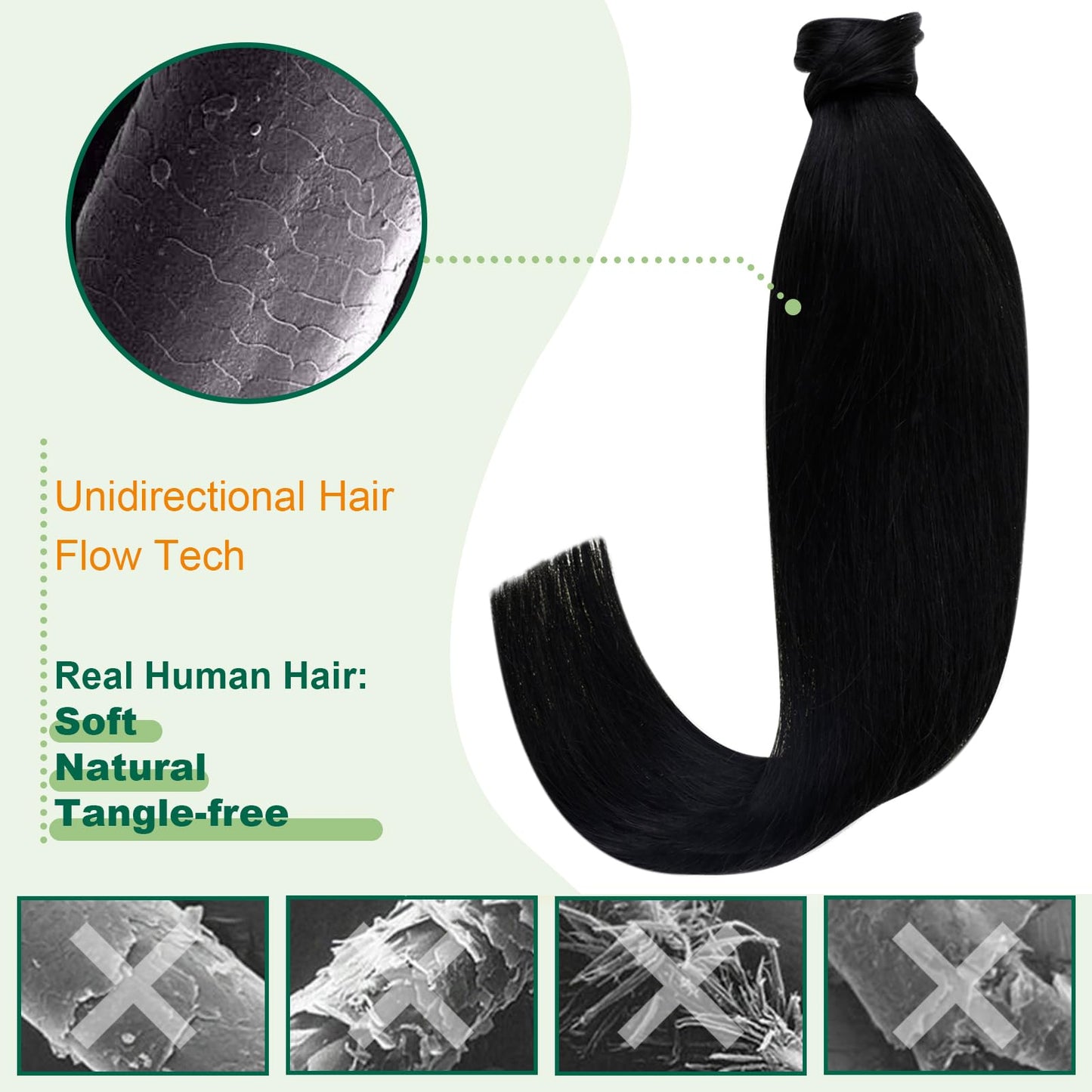 Easyouth Ponytail Extensions Human Hair Black Human Hair Ponytail Extension Jet Black 14 Inch Hair Extensions Ponytail for Schoo