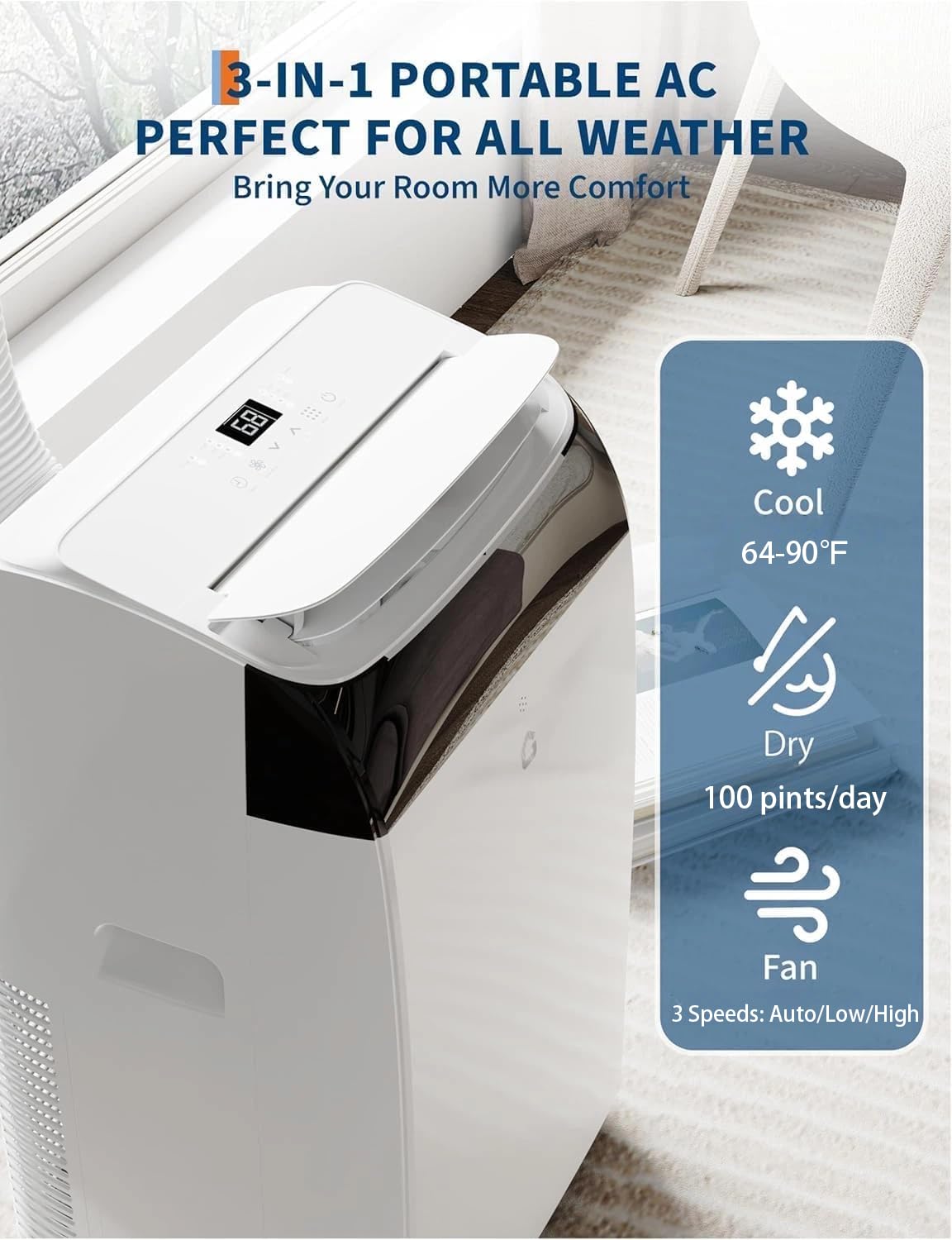 Garvee 14,000 BTU Portable Air Conditioner, 3-in-1 Portable AC Unit with Cool, Dehumidifier & Fan Modes, Covers Rooms up to 750 sq.ft, Sleep Mode, Remote Control, Timer & Full Window Kit