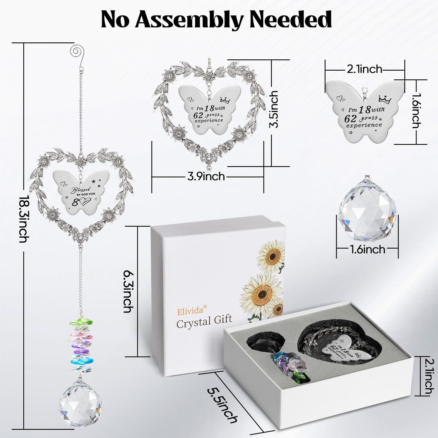 Elivida 80th Birthday Gifts for Women, Happy 80th Birthday Suncatcher for Her, Thoughtful 80 Bday Crystal Ornament for Wife, Mom, Grandma, Sister, Aunt, Turning 80 Year Old Rainbow Marker
