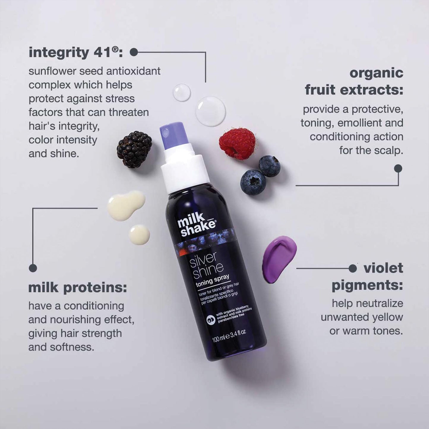 milk_shake Silver Shine Toning Spray - Platinum Hair Violet Pigment Spray | Counteracts Unwanted Yellow/Golden Tones| Strengthen