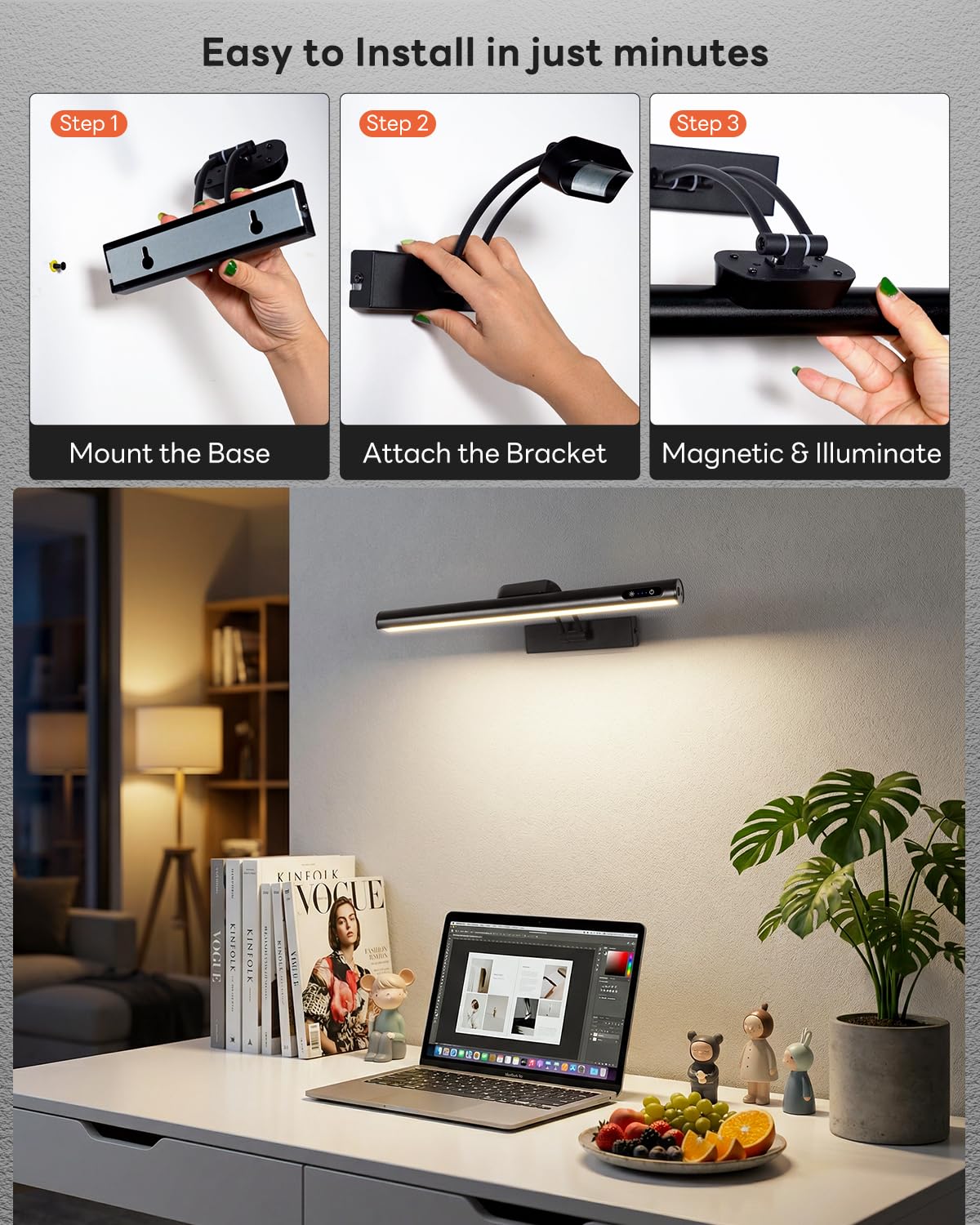Magnetic Cordless Picture Light with Remote/Touch Control & Timer, 3CCT Dimmable, Angle Adjustable 16in Metal Wall Lights with 5000mAh Battery for Artwork, Painting, Portrait,Gallery,Photo,Black 2Pack