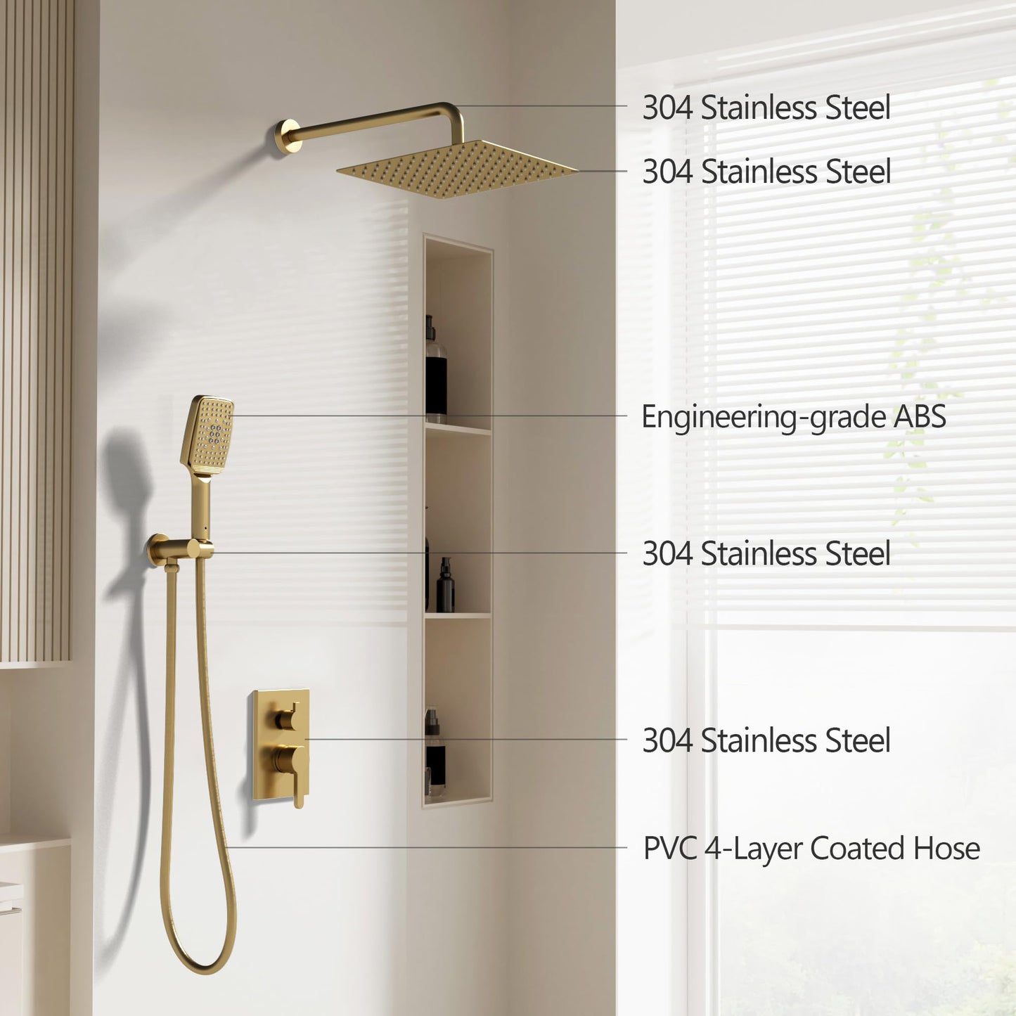Lavatrum Shower Faucet Set Wall Mounted Shower head with Handheld Comb Rain System 6 Function Pressure Balance - Stainless Steel Bathroom Shower Kit Complete 12 Inch Matte Black(With Valve)