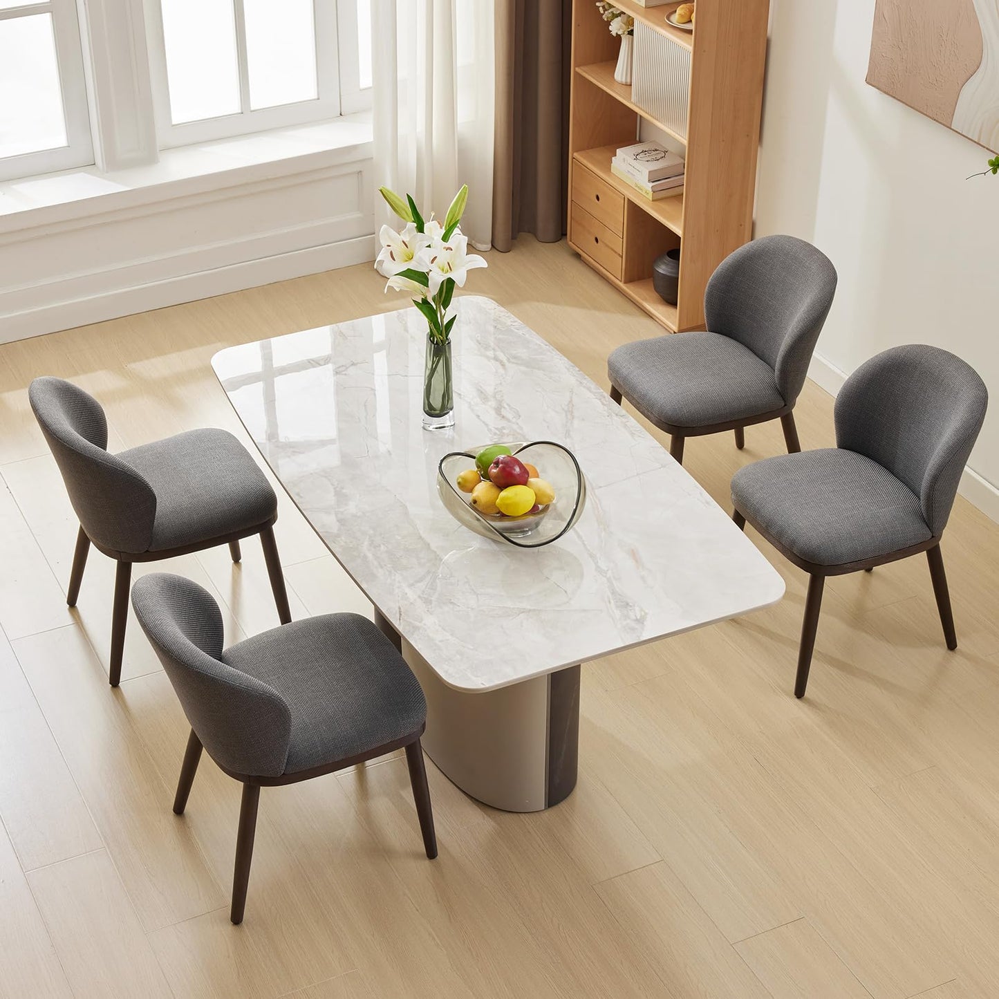 Attracoast Dining Chair Set of 6,Modern Upholstered Kitchen Chairs with Ergonomic Back Support,265lbs Capacity Dining Room Chairs with Wood Legs for Kitchen Dining Room Restaurant