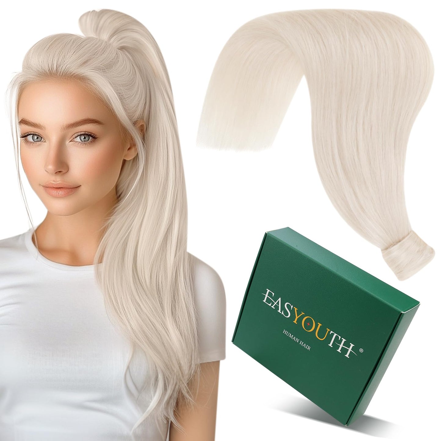 Easyouth Hair Ponytail Extension Blonde Pony Tails Hair Extensions White Blonde 14 Inch Real Hair Ponytail Extension Add Length