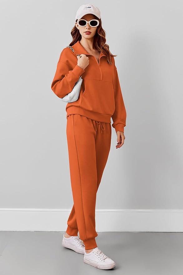 PINSPARK 2 Piece Sets for Women 2025 Fall Travel Outfits Long Sleeve Tracksuit Joggers Sets Half Zip Sweatsuit Matching Set