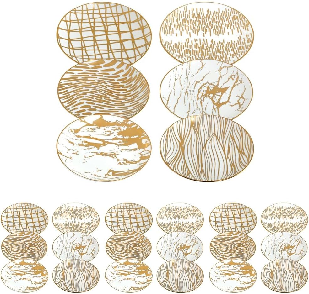 Certified International Matrix Gold Plated 6" Luncheon/Canape Plates, Assorted Designs (Pack of 24)