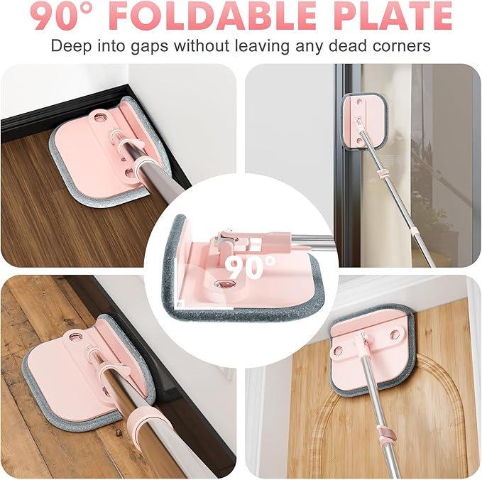 Upgraded Self-Standing Spin Mop and Bucket System, Detachable Inner Mop Bucket Separates Dirty Water & 90° Foldable Head, Triple-Scrub System, 0.9Gal Dual Drainage, for Hardwood Floors (Pink 6 Pads)