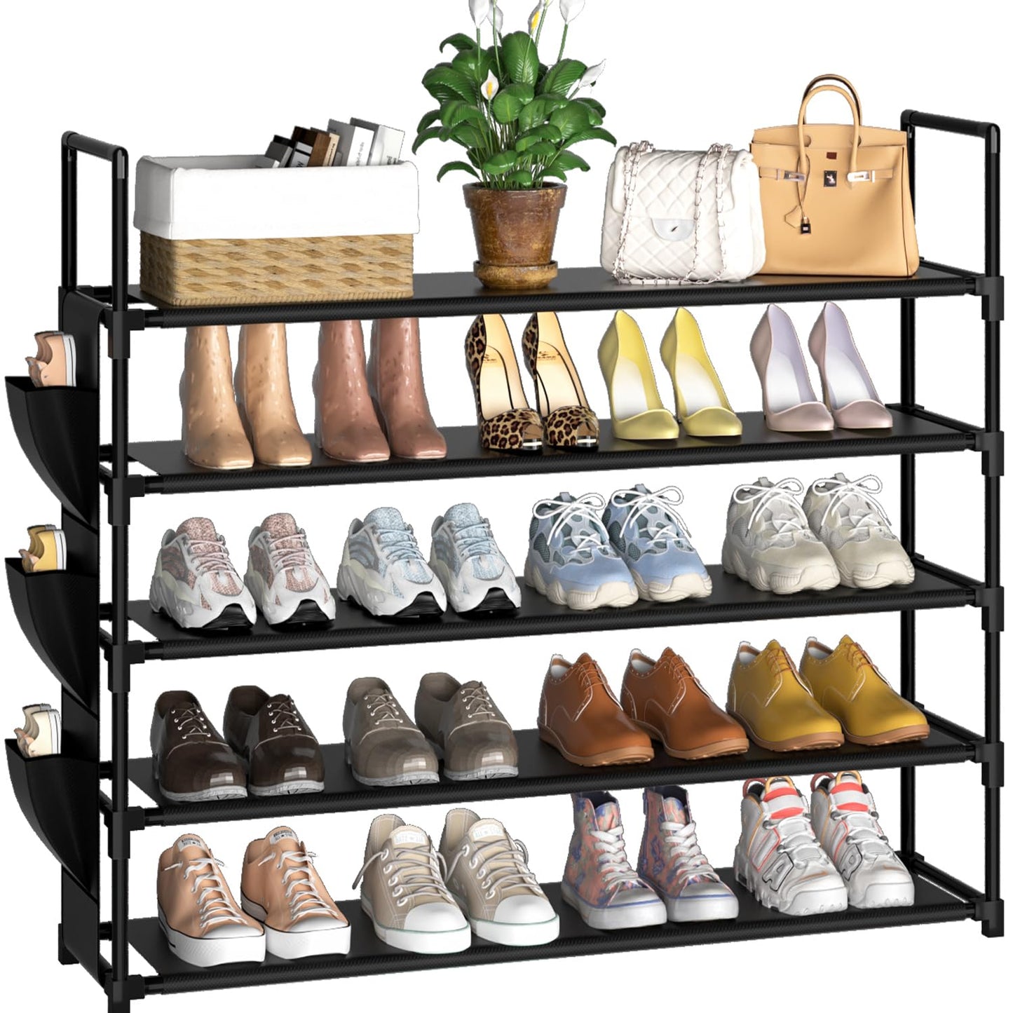 OYREL Shoe Rack 5 Tier Shoe Organizer Storage 20-25 Pairs Shoes Rack for Closet Shoes Rack Organizer Entryway Shoe Holder Space Saving Shoe Shelf Shoe Stand Large Tall Shoes Tower Garage Door