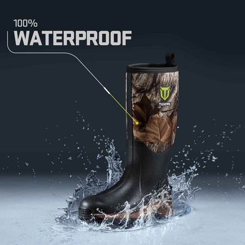TIDEWE Rubber Neoprene Boots Men And Women, Waterproof Sturdy 6mm Neoprene Boot, Rain Boot Hunting Boot Arctic Outdoor Boot Men Size 11 Next Camo G2