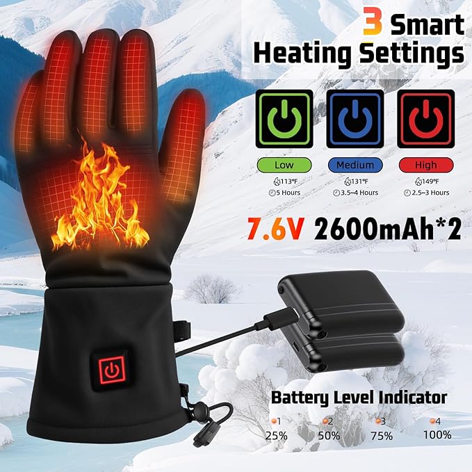 Hand Warmers Rechargeable, Electric Heated Gloves with Rechargeable Batteries 3 Levels 7.6V Fast Heating Handwarmer Pouch for Women Men Kids Winter Hiking Camping Hunting Skiing Outdoor Sports Working