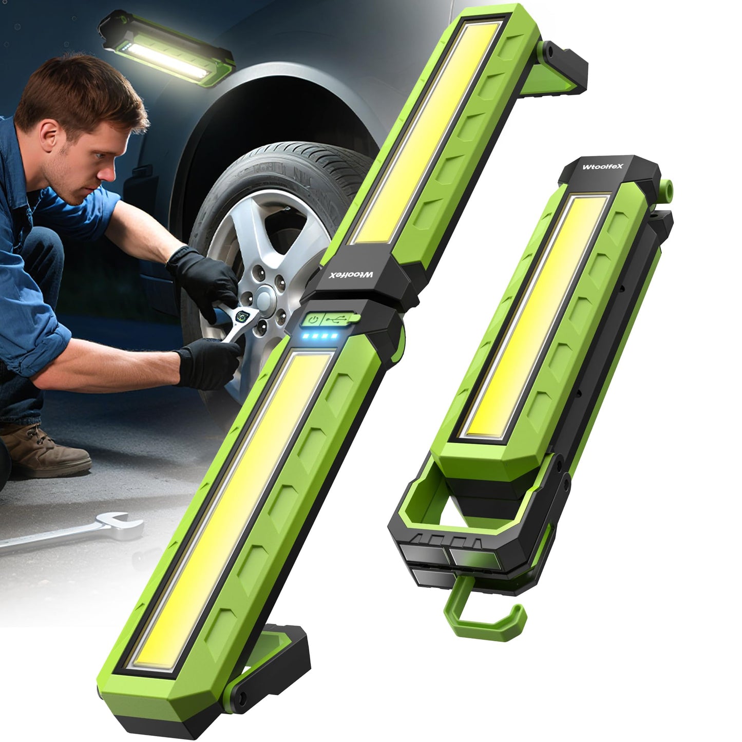 Work Light - 5200mAH Foldable Magnetic Under Hood Working Light with Hooks, Portable Magnetic Rechargeable Cordless 3300LM Job Site Lighting for Mechanic/Car Repairing/Garage