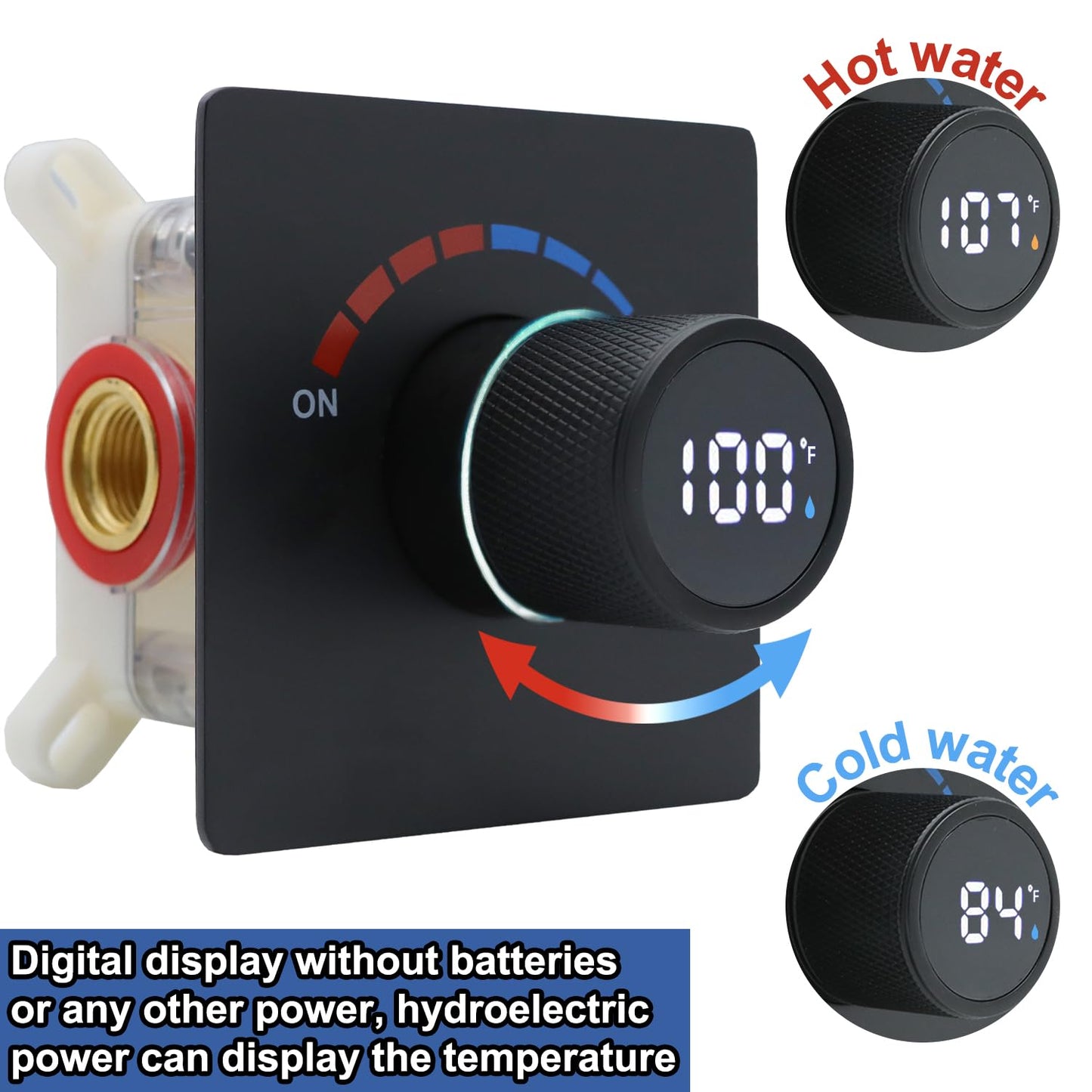 6 Inch Digital Display Shower Head System 6 Inch Head with Valve Shower System with Valve Bathroom Bath System (Matte Black)