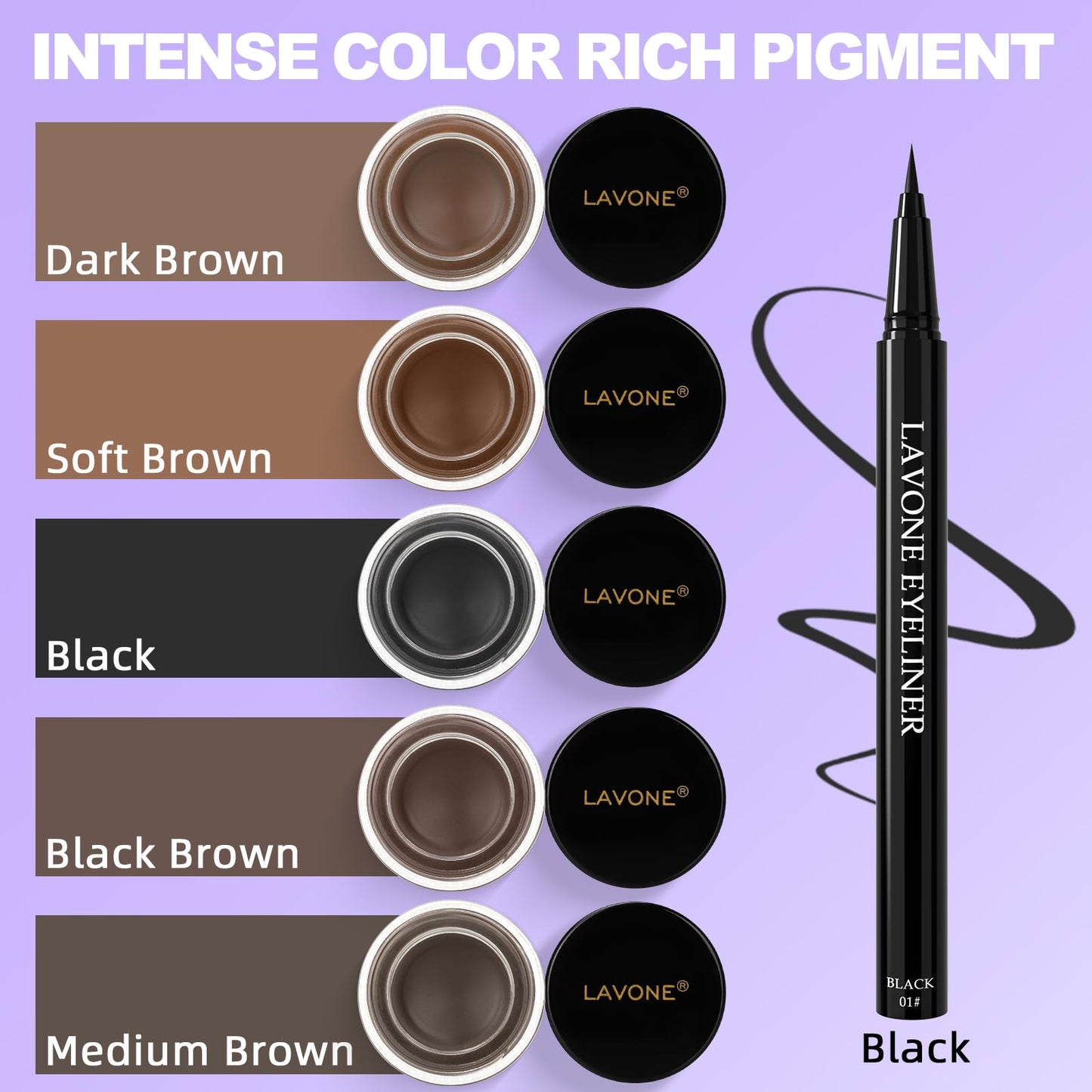 LAVONE Eyeliner Set - Waterproof Makeup Kit with Liquid eyeliner Pencil, Gel Eyeliner & Angled Eye liner Brush, Waterproof, Smud