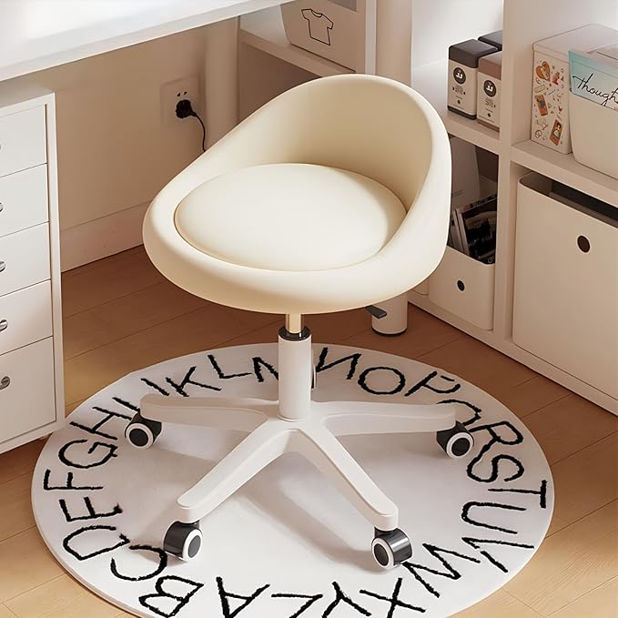 Walktory Round Rolling Stool with PU Leather Low Backrest, Hydraulic Height-Adjustable Swivel Chair for Spa, Salon, Tattoo, Massage, or Medical Office