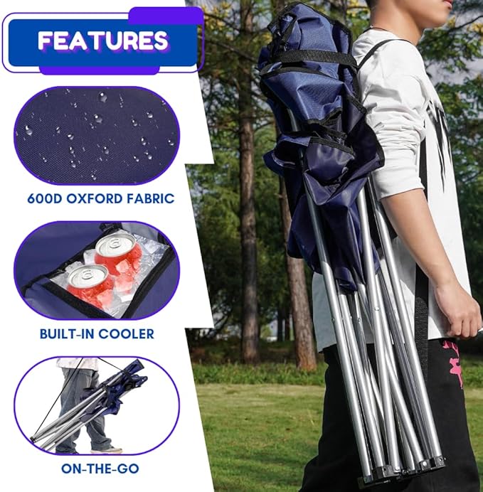 EZONE 2-Pack Camping Chairs with Built-in Ice Cooler, Portable Chair, Storage Pocket, Cup Holder, and Carry Bag Perfect for Camping, Tailgating, Fishing, Beach, and Lawn (2, Navy)