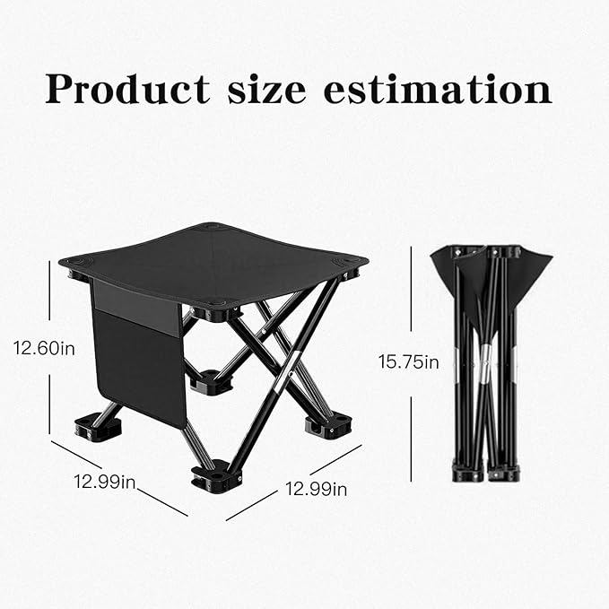 ZHIYUEJING Folding Camping Footrest, 13-Inch Camping Stool with Carrying Pouch and Side Pockets for Picnic, Beach, Fishing, Hiking, Black