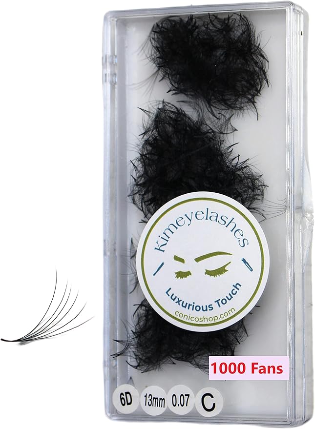 6D - 0.07 C and D Curl 1000 Premade volume fans loose Fans, Handmade eyelash extensions supplies Russian volume lash promade fan (6D - 0.07 - Curl C, 14mm)