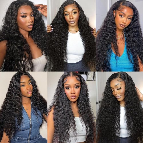 Smilenice 210% Density 13x6 Full Lace Frontal Wigs Human Hair 12A Deep Wave Brazilian Virgin Human Hair Pre Plucked HD Transparent Lace Glueless Wigs 16 Inch