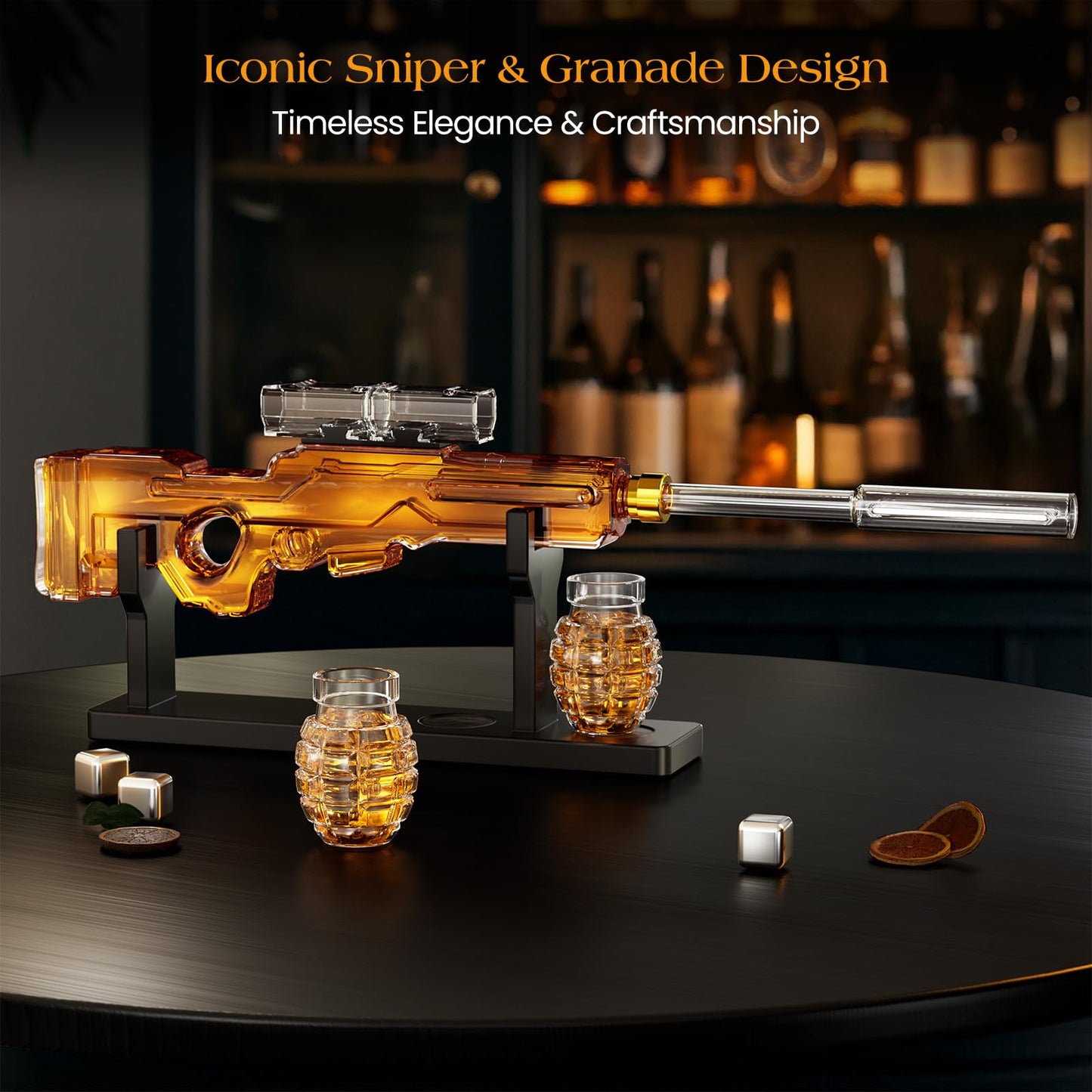 Birthday Gifts for Men Dad, Kollea Gun Whiskey Decanter Sets for Men with 2 Granade Glasses & Detachable Scope, Liquor Dispenser for Home Bar, Military Present for Father, Brother, Him, Anniversary