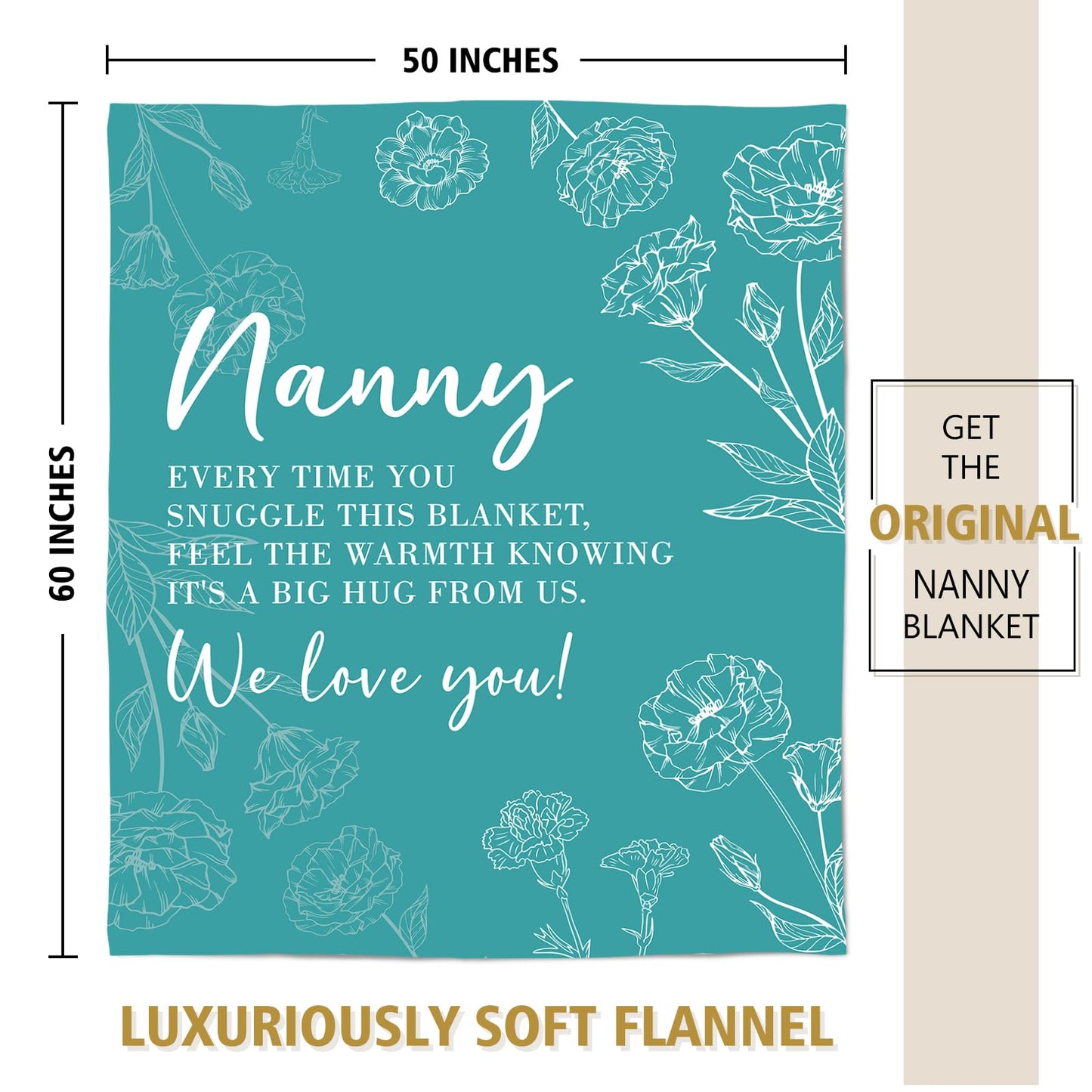 Nanny Gifts for Grandma, Gifts for Nanny Blanket, Nanny Birthday Gift from Grandkids, to My Nanny Nana Grandma Blanket 50" x 60", Teal