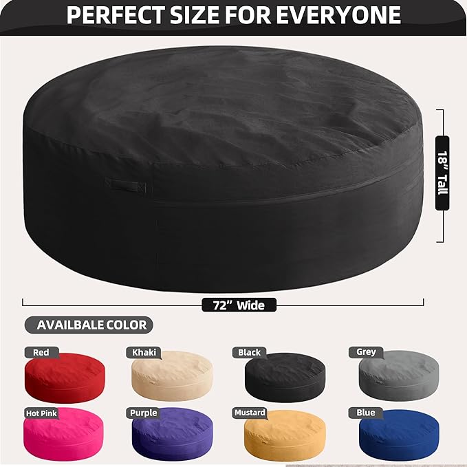HABUTWAY XX-Large Bean Bag Chair: Giant 7' Memory Foam Furniture Bean Bag Chairs for Adults with Microfiber Cover 7Ft (Black)