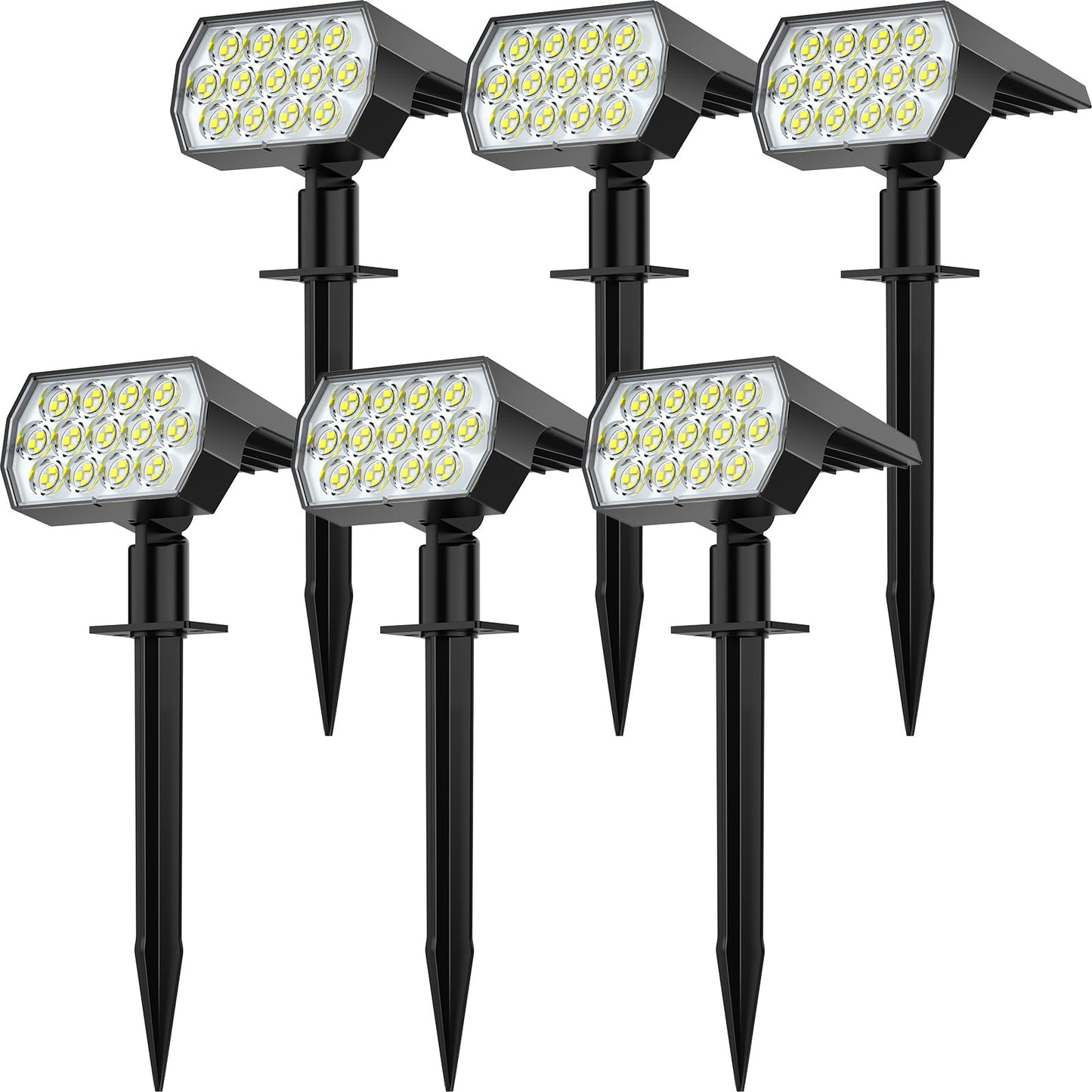 Solar Spot Lights Outdoor Waterproof IP65, [6 Pack/52 LED] 2-in-1 Solar Landscaping Spotlights, 3 Lighting Modes Solar Powered Garden Flood Light for Patio Pathway Driveway Yard Pool (Cool White)