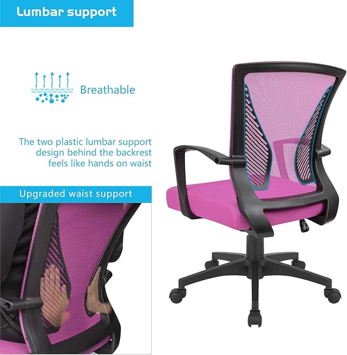 Furmax Office Chair Ergonomic Computer Desk Mesh Chair Mid Back Swivel Lumbar Support with Armrest (2, Pink)