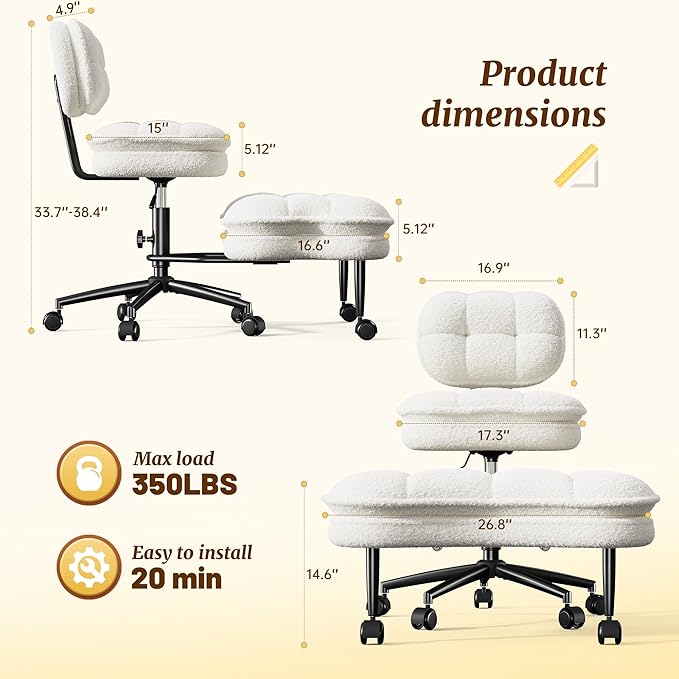 Ergonomic Cross Legged Office Chair, 360° Swivel Meditation Chair with Wheels, Kneeling Desk Chair with Height Adjustable Seat for ADHD,Relaxation, Home Office,Beige