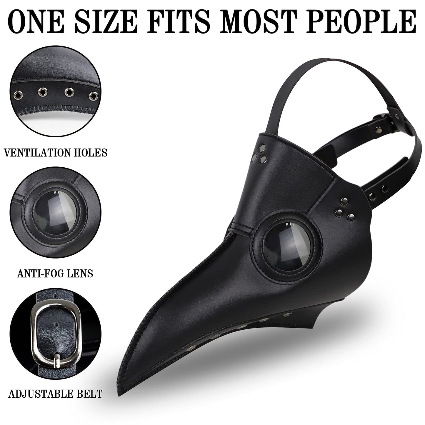 Halloween Plague Doctor Mask Plague Doctor Costume Obito Mask Steampunk Halloween Mask Horror Scary Halloween Mask Costume Props for Party Prom Halloween Gifts Set（3-pc Set） (Black), 12 inches