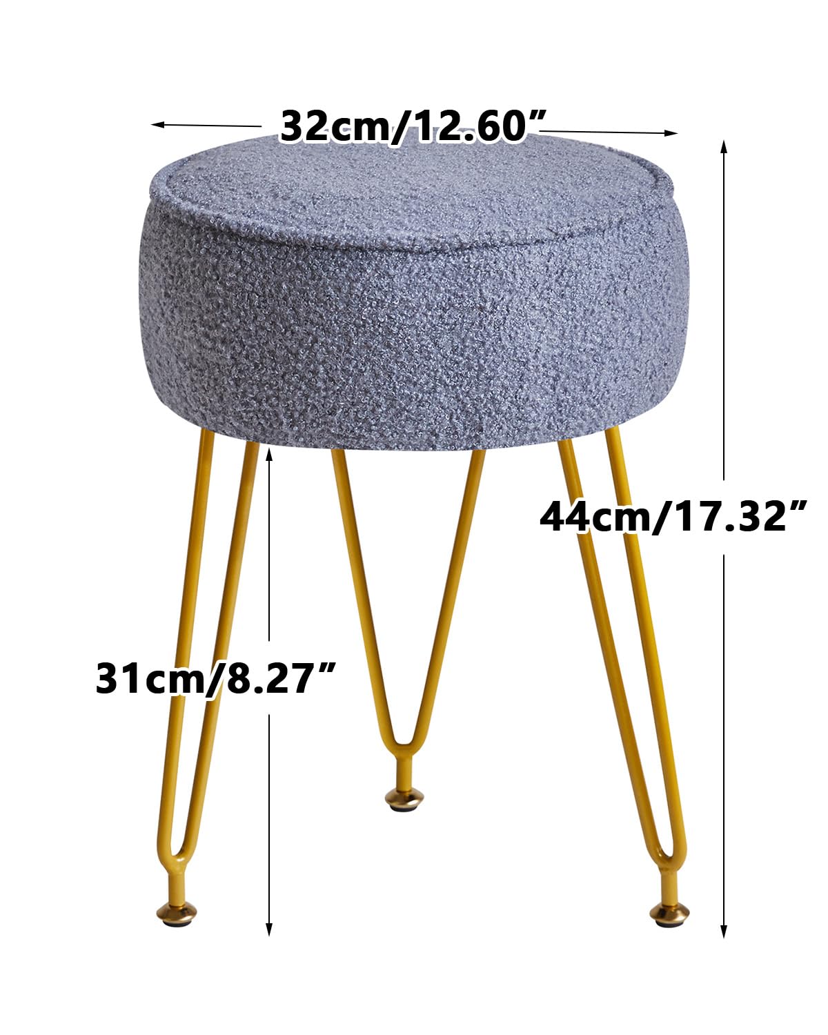 IBUYKE Teddy Velvet Round Footrest Stool Ottoman, Makeup Vanity Stool Side Table, Velvet Dressing Table Seat, Pouf Couch Stool, for Living Room Bedroom, Gray Blue WBD009BU