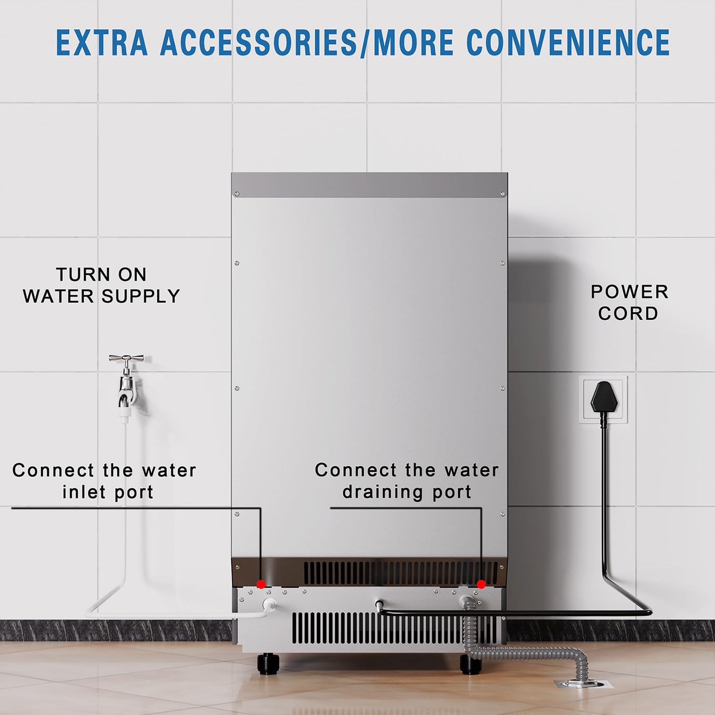 Commercial Ice Maker Machine, 100lbs/24H Stainless Steel Ice Machine with 33lbs Storage Capacity, Auto Self-Cleaning Freestanding Ice Maker, Ice Machine Freestanding for Bar/Cafe/Restaurant