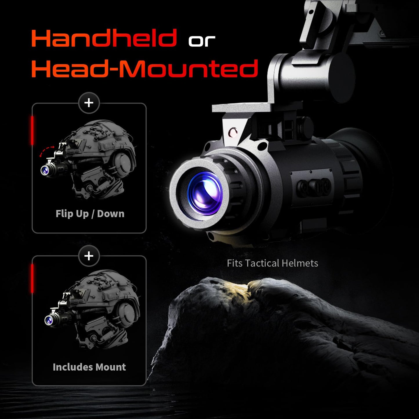GOYOJO GNG2K Night Vision Monocular - 2K / 60Hz Refresh Digital Night Vision Goggles, Helmet Mountable, Stealth Infrared 940nm NVG with 0.0001 Lux Sensor, 4 Color Modes for Tactical/Hunting/Camping
