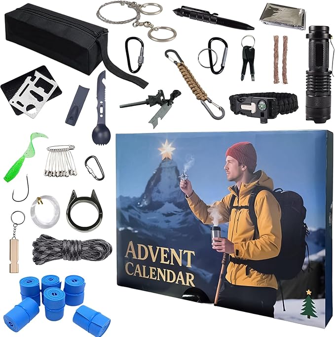 Advent Calendar 2025 Survival Kit - 24 Days Christmas Countdown Calendar Emergency Survival Gears Gift for Teen Adult Men,...