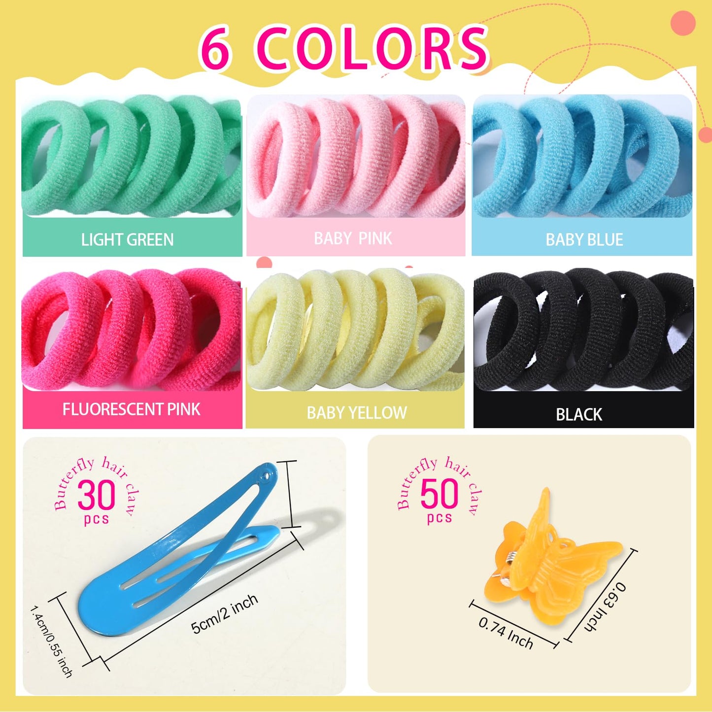 YGDZ Hair Accessories Set: Colorful Rubber Bands, Cotton Hair Ties, Ponytail Holders, Hair Clips with Organizer Box for Girls, Toddlers