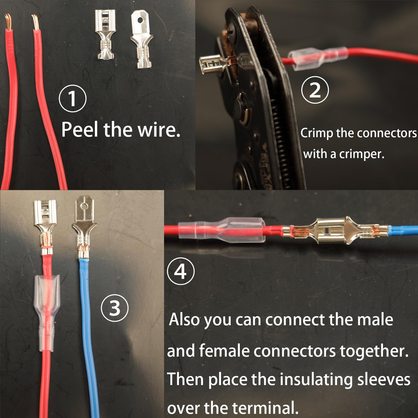 Feggizuli 540pcs 2.8mm 4.8mm 6.3mm Male and Female Spade Connectors Kit with Insulating Sleeve, Crimp Terminals Electrical Connectors, Electrical Terminals for Electrical Wiring