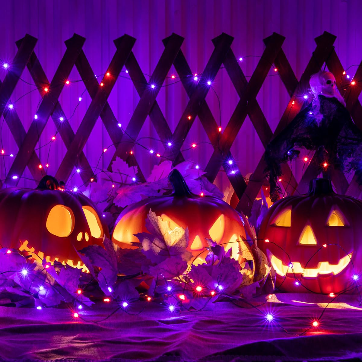 RESNICE Halloween Fairy Lights 100FT 300 LED Waterproof Plug in Purple and Orange LED String Lights with Remote 8 Modes for Indoor or Outdoor, Patio, Backyard,Garden